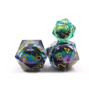 33mm D20 Chonk Peacock Blue Dragon Eye Dice