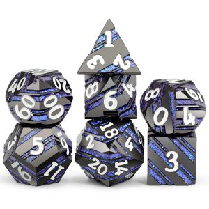 Solid Metal Black and Blue Striped Metal Dice