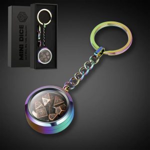 Mini Metal Dice Set Keyring - Rainbow