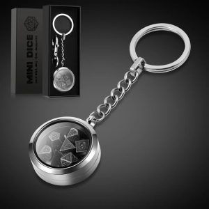 Mini Metal Dice Set Keyring - Silver