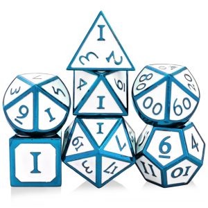 Solid Metal Blue and White Dice