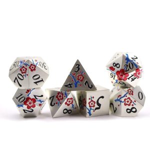 Solid Metal Pearl Silver with Blue/Red Flowers