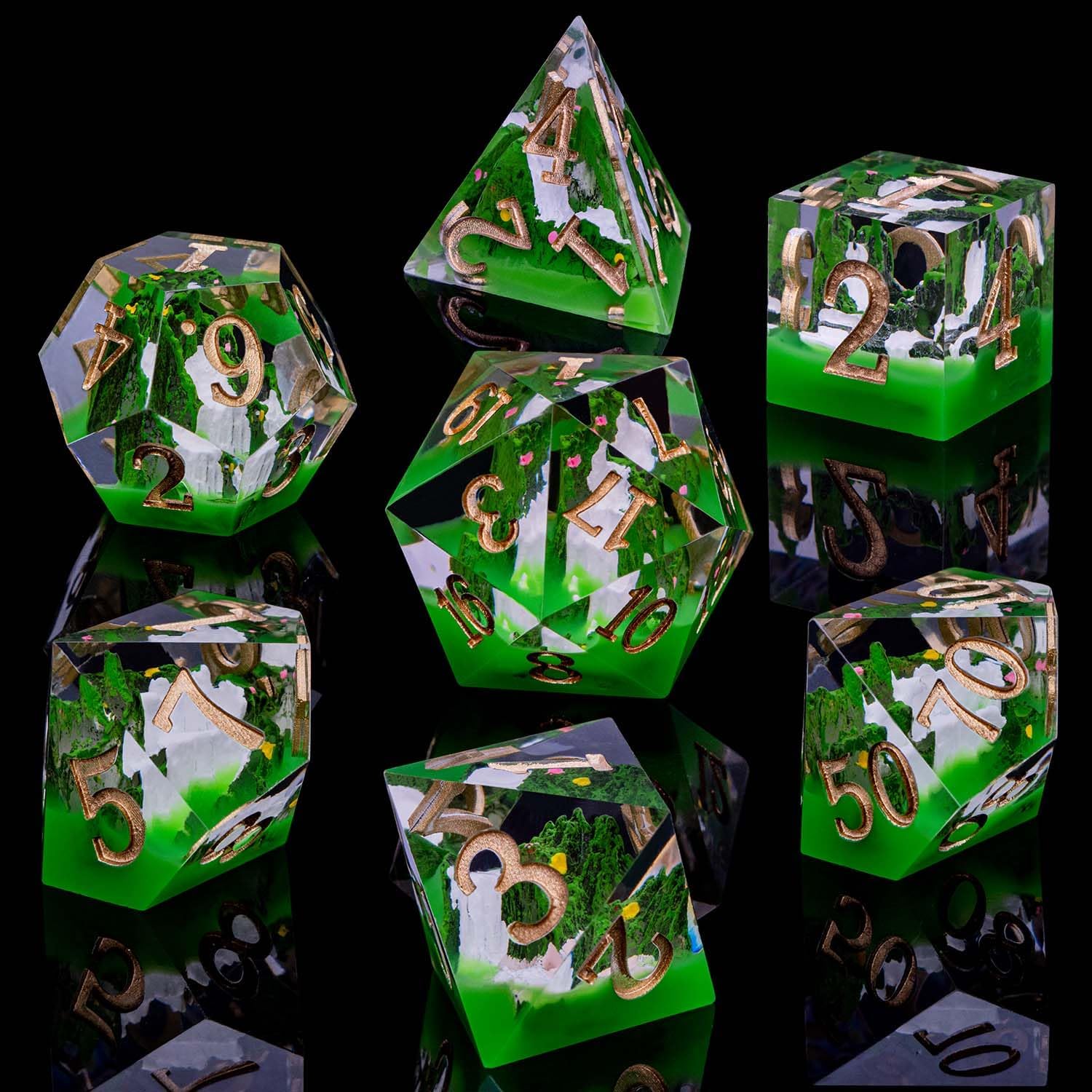 Sharp Edged Green Waterfall Dice
