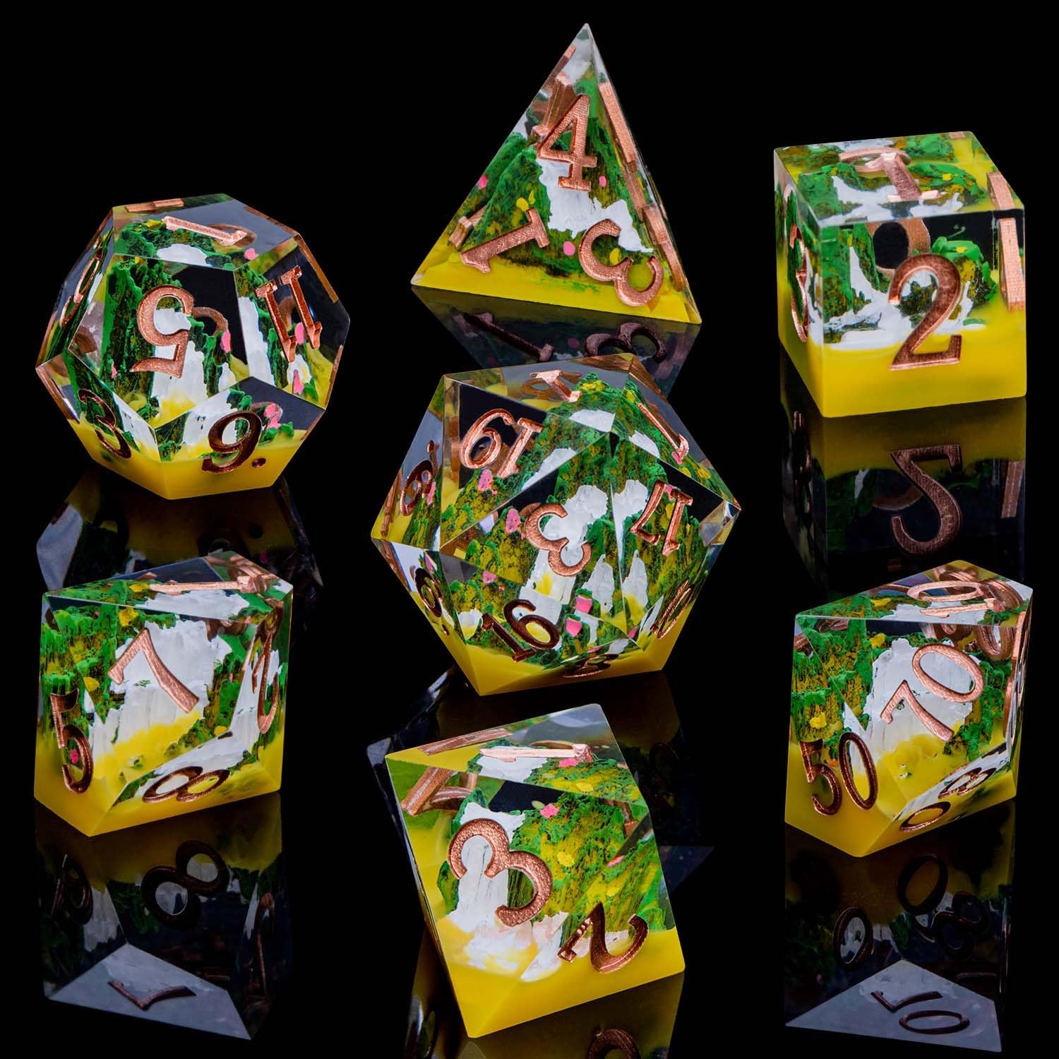 Sharp Edged Yellow Waterfall Dice