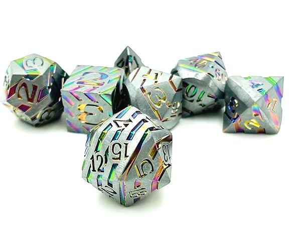 Solid Metal Matte Silver Rainbow Stripe Dice