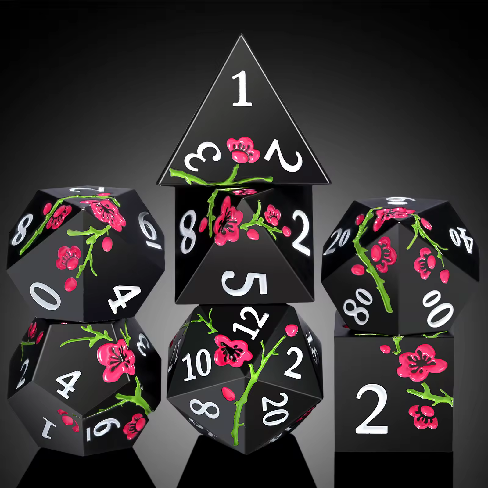 Solid Metal Black Sakura Dice