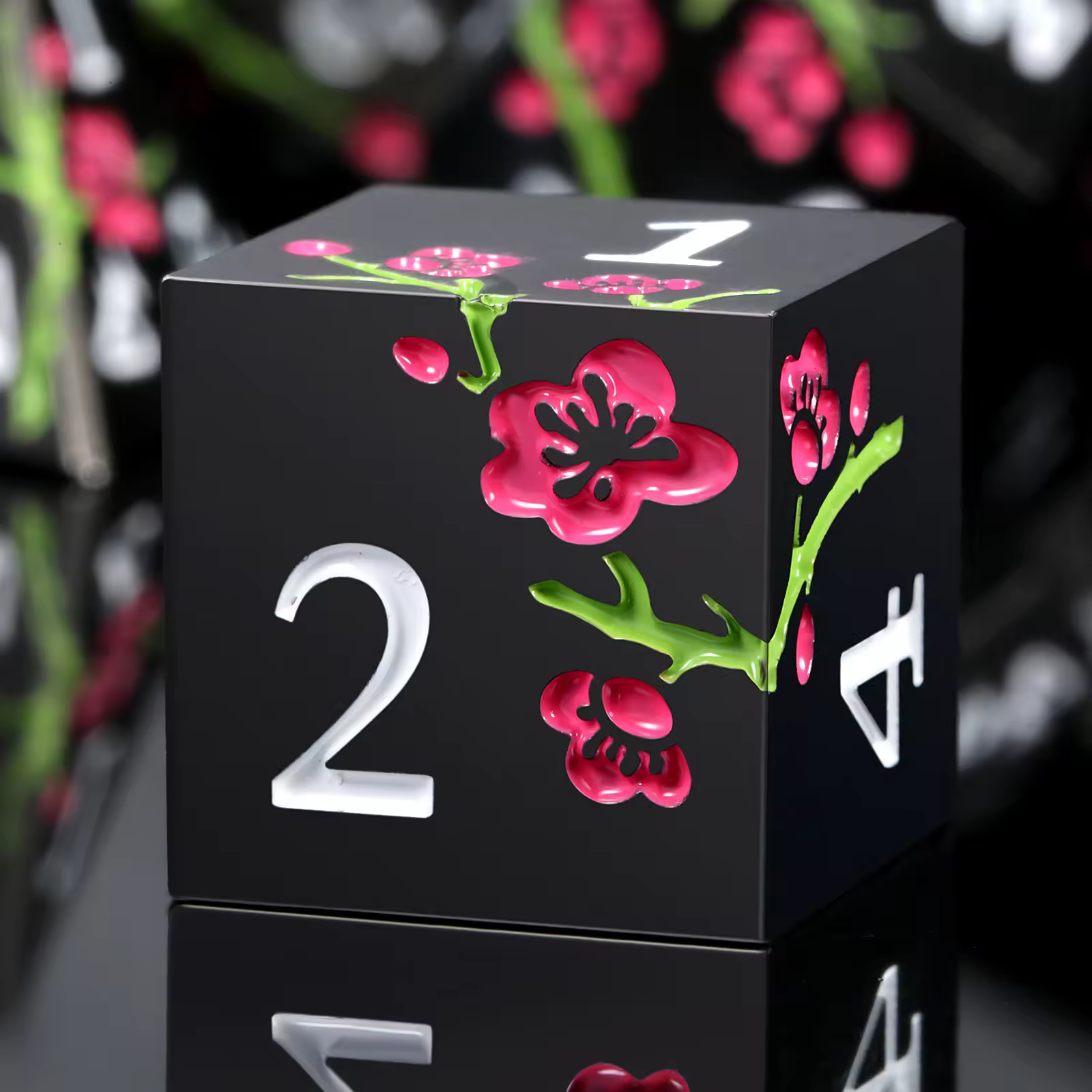 Solid Metal Black Sakura Dice - Image 2