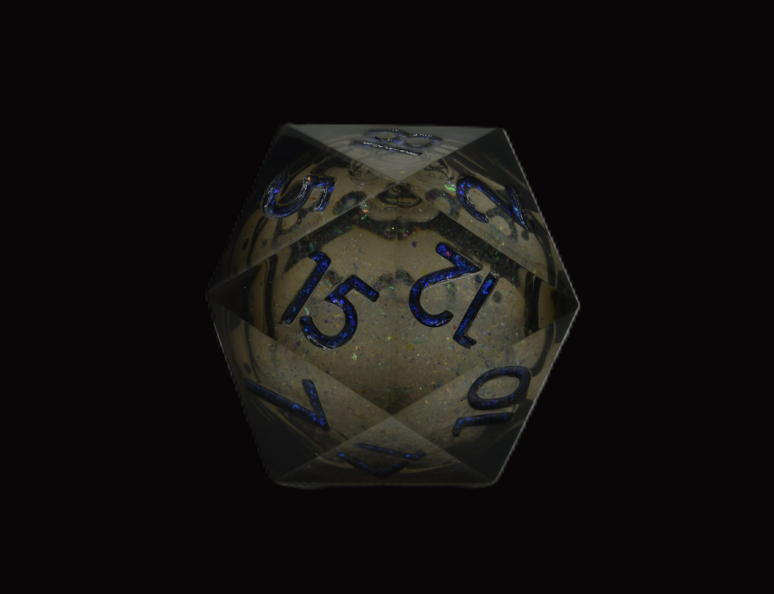 33mm Oversize D20 Chonk Black with Mica Liquid Core Dice - Image 2