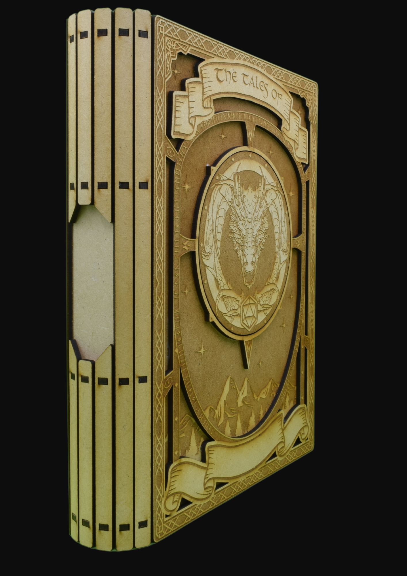 Mystical Tome: Dragon Engraved Wooden Dice Storage Box