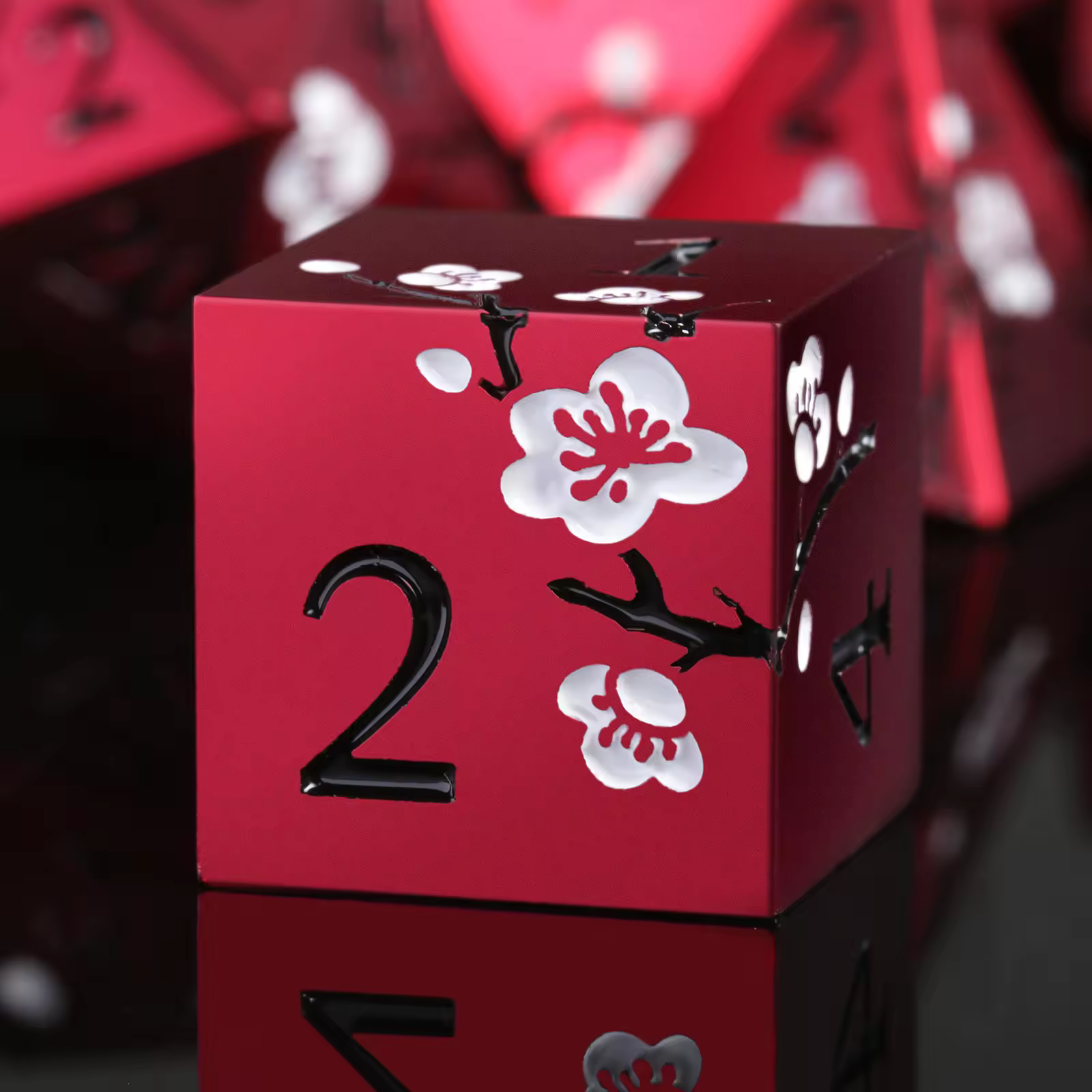 Solid Metal Red Sakura Dice - Image 2