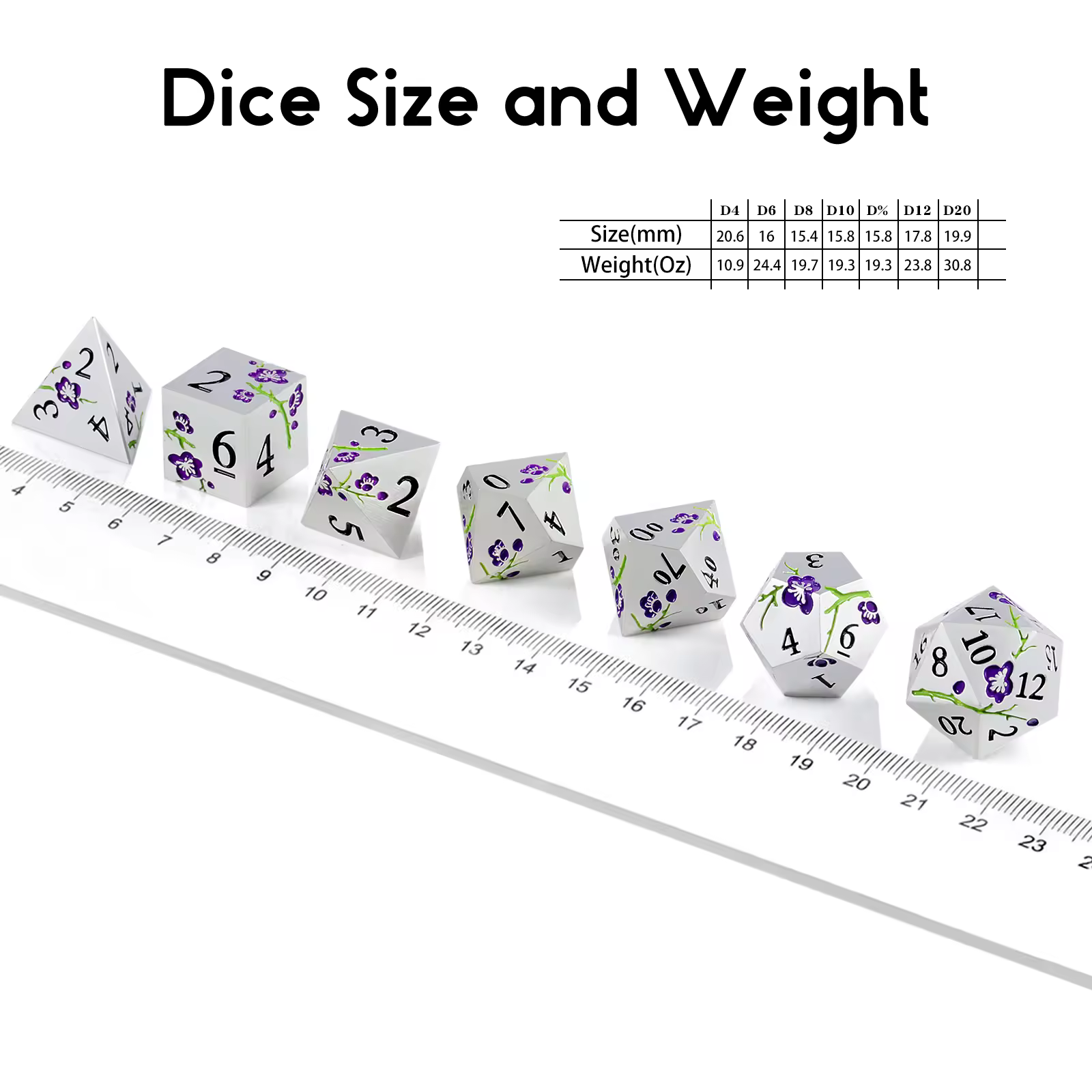 Solid Metal Silver with Purple Sakura Dice - Image 3