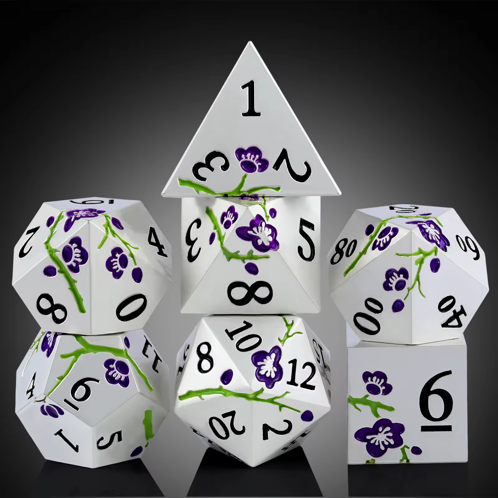 Solid Metal Silver with Purple Sakura Dice