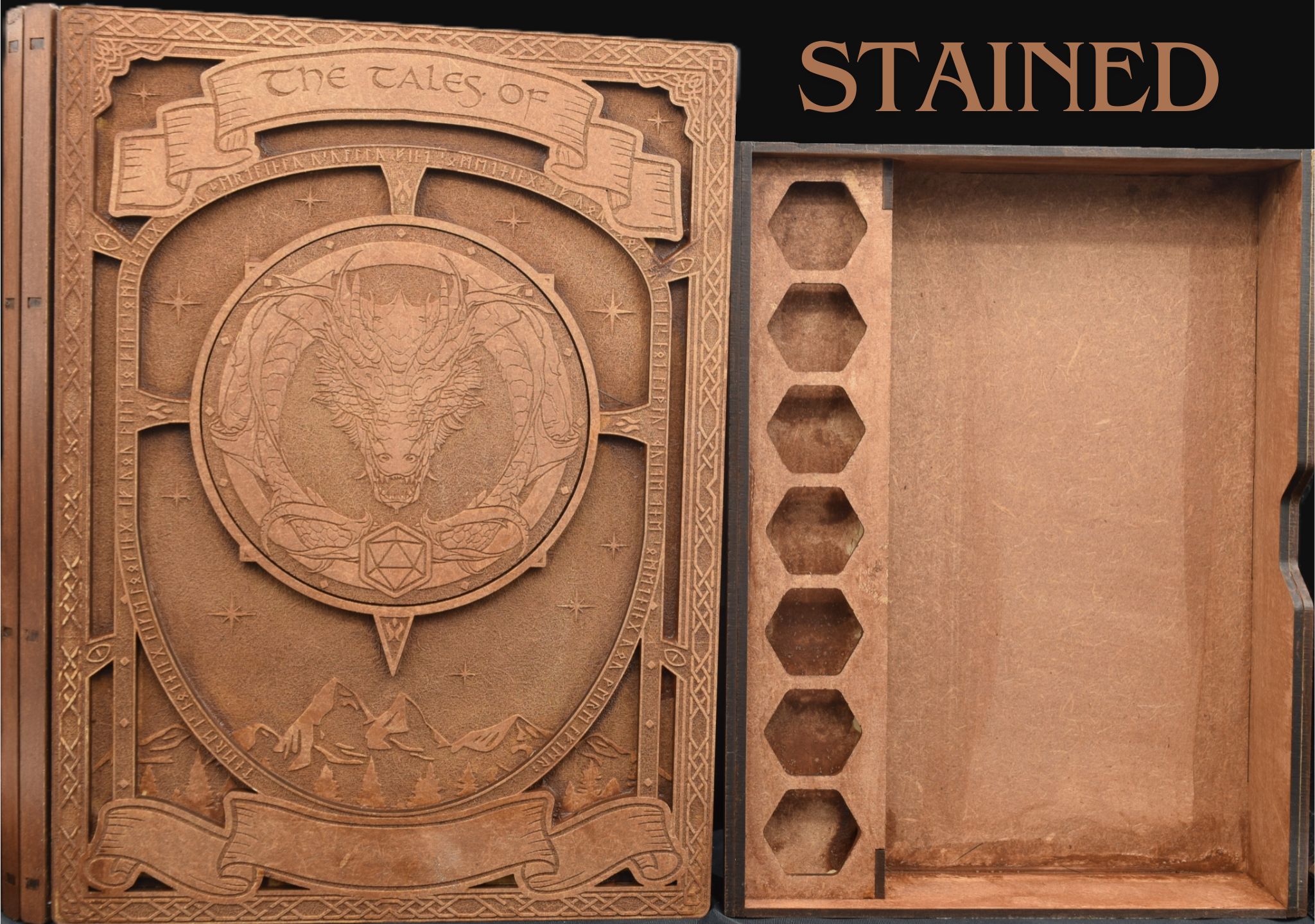 Mystical Tome: Dragon Engraved Wooden Dice Storage Box - Image 5