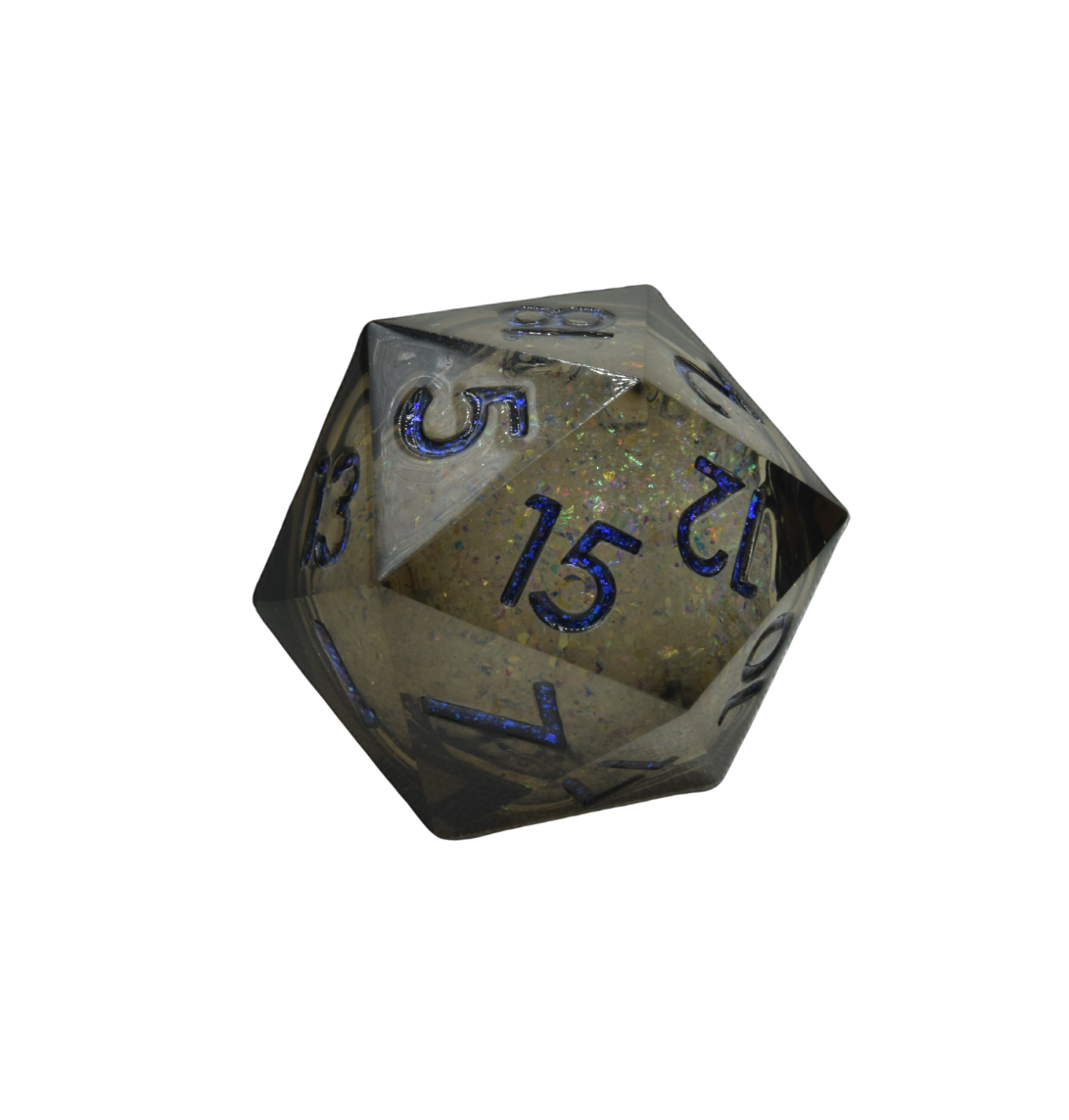 33mm Oversize D20 Chonk Black with Mica Liquid Core Dice