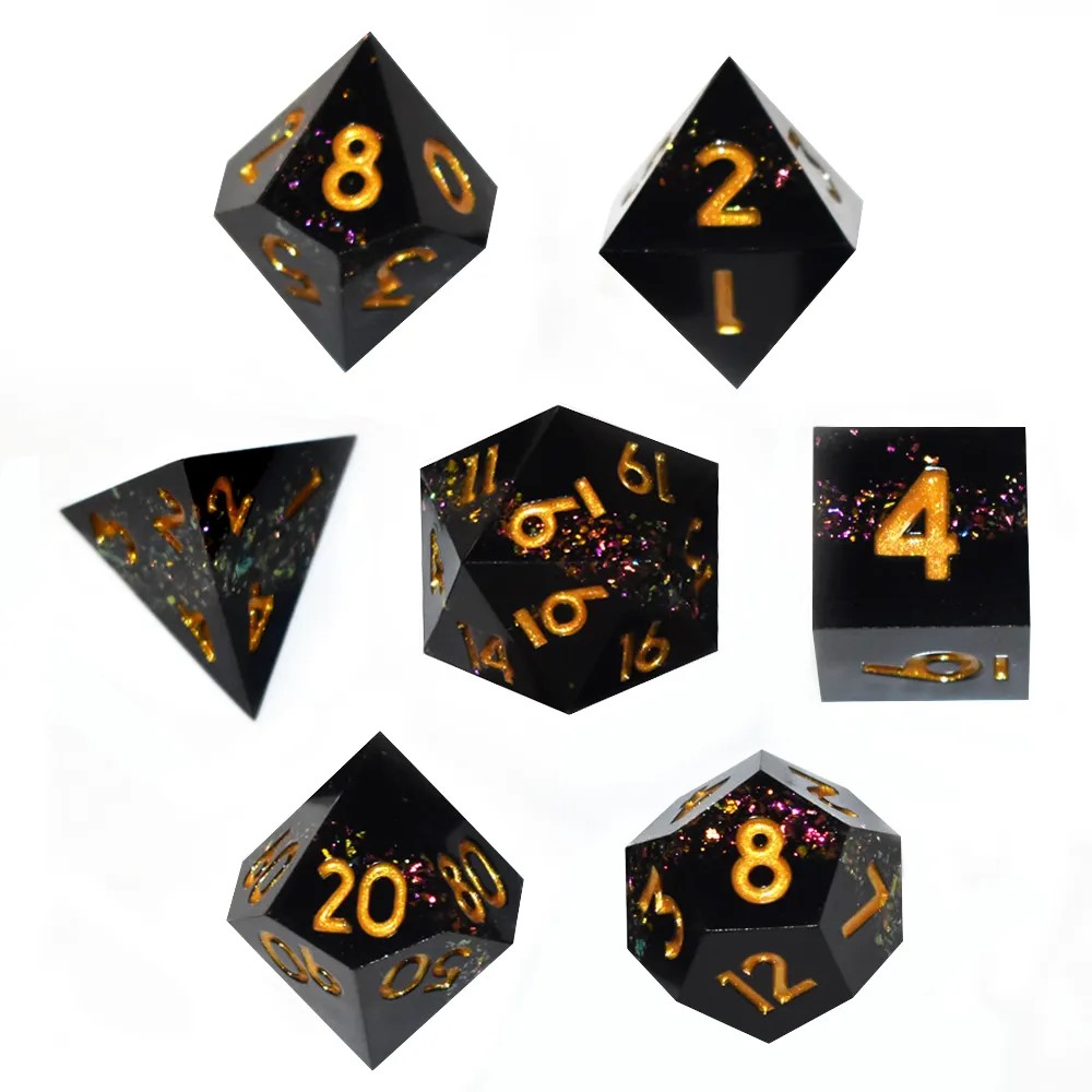 Sharp Edged Obsidian Prismatic Streak Dice - Gold Numbering