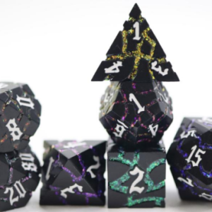 Rainbow Rift Matte Black Cracked Metal Dice