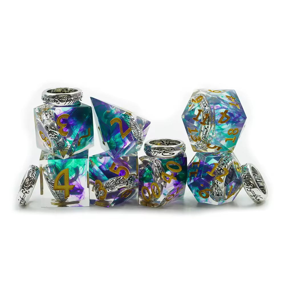 Sharp Edged Twilight Grove with Silver Ring Dice