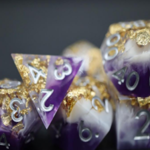 Sharp Edged Purple and White with Gold Foil Dice