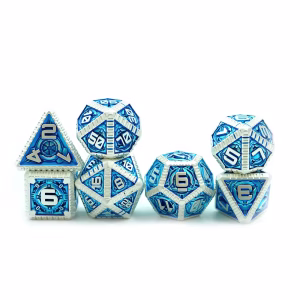 Solid Metal Silver & Blue Mechanus Dice