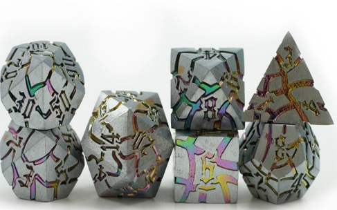 Prism Matte Silver Cracked Metal Dice