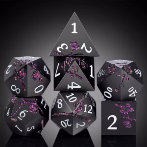 Solid Metal Black with Purple Glitter Sakura Dice