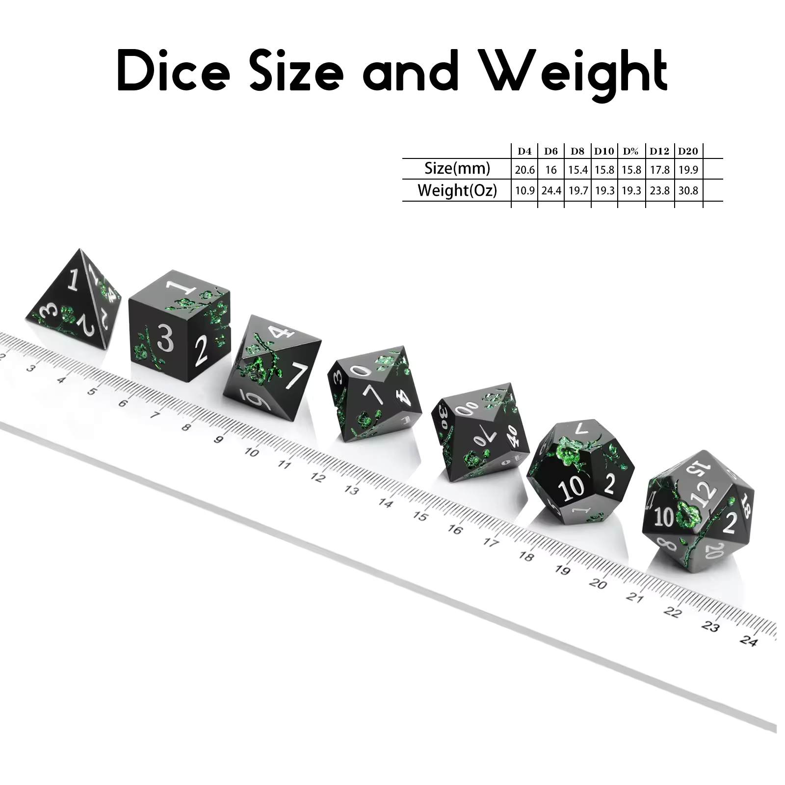 Solid Metal Black with Green Glitter Sakura Dice - Image 3