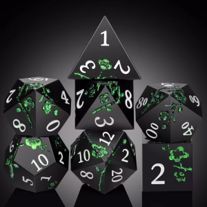 Solid Metal Black with Green Glitter Sakura Dice