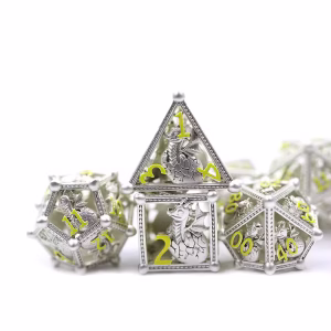 Hollow Metal Baby Dragon in Egg Dice - Matte Silver