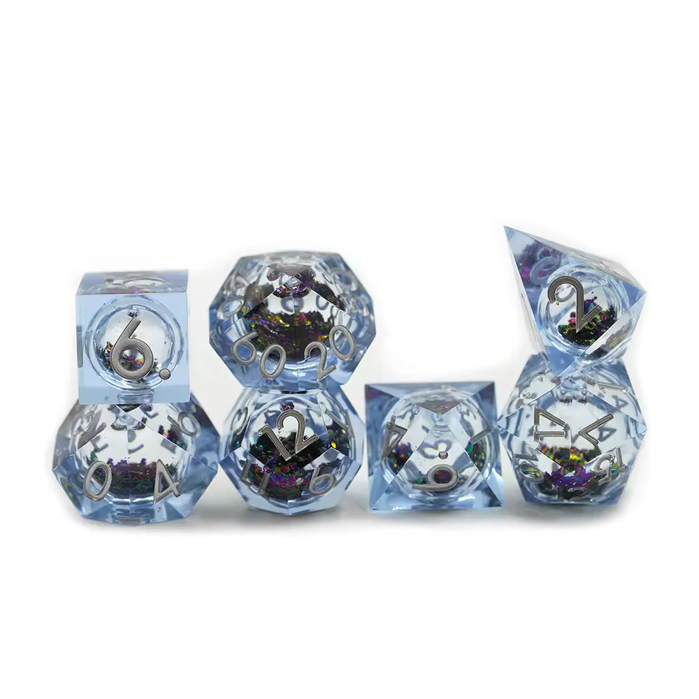 Sky Blue Mixed Mica Liquid Core Dice - Image 2