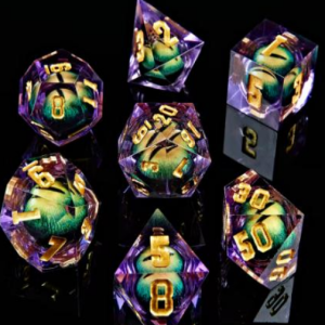 Purple with Green Snake Eye Dice Set