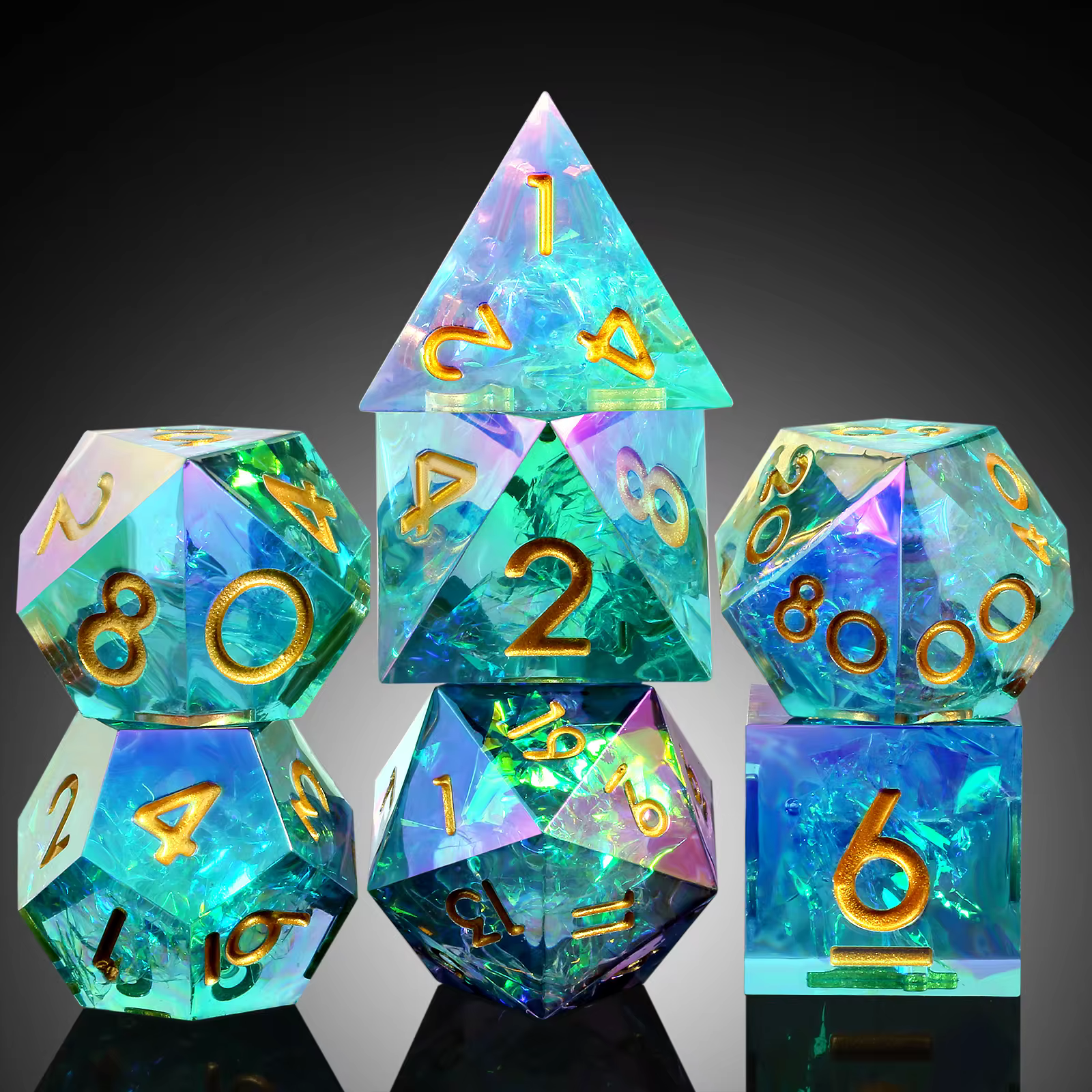 Green Chromatic Prism Sharp Edged Dice