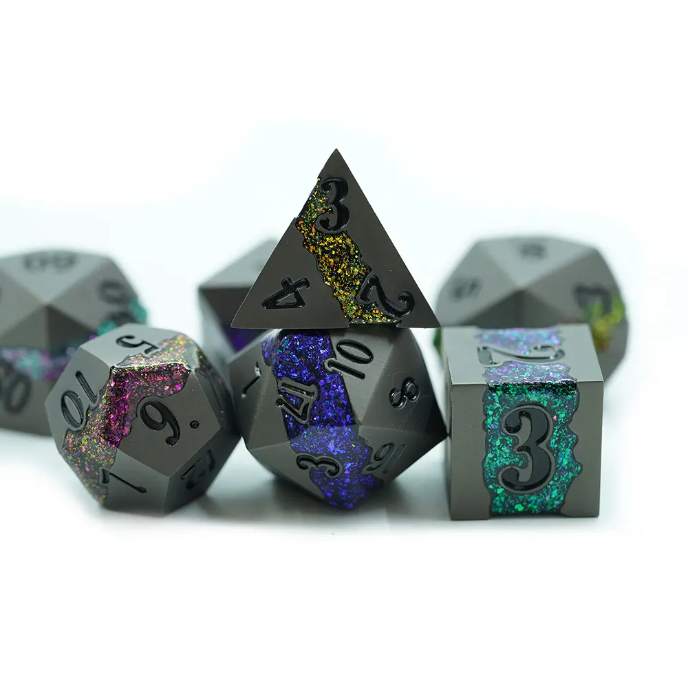 Matte Black Metal 7 Colour Mica Stripe Dice - Image 3