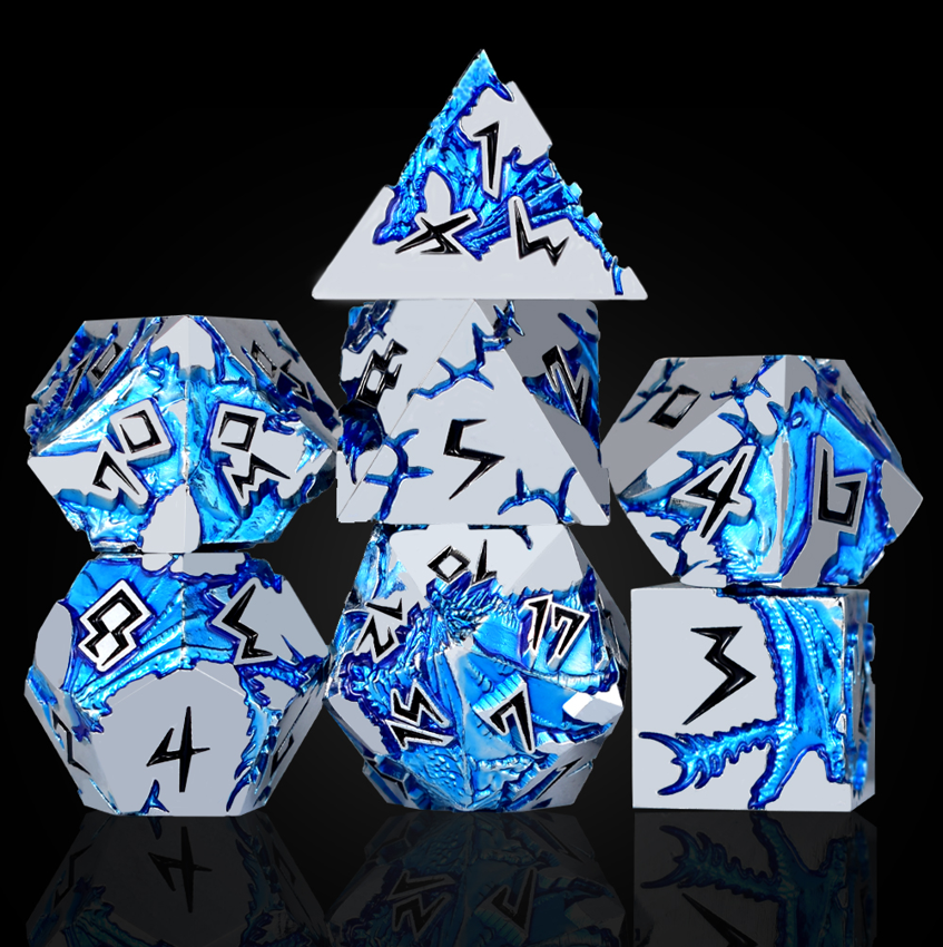Blue Glacier Dragon Dice with Black Numbers