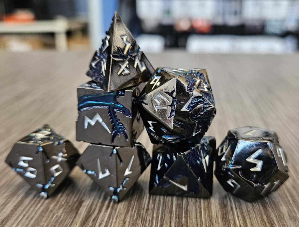 Eclipsed Blue Glacier Dragon Dice with White Numbers