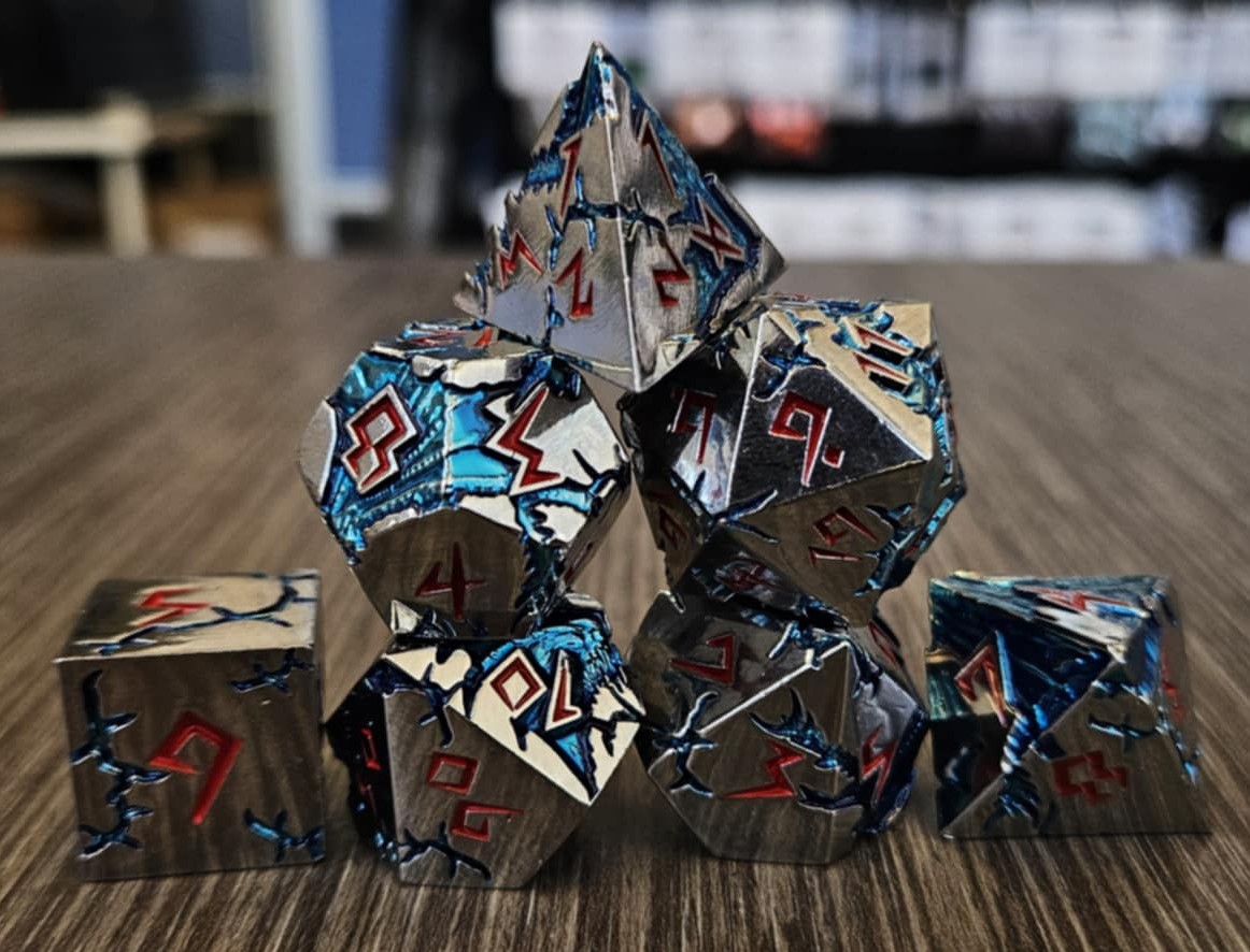 Blue Glacier Dragon Dice with Red Numbers