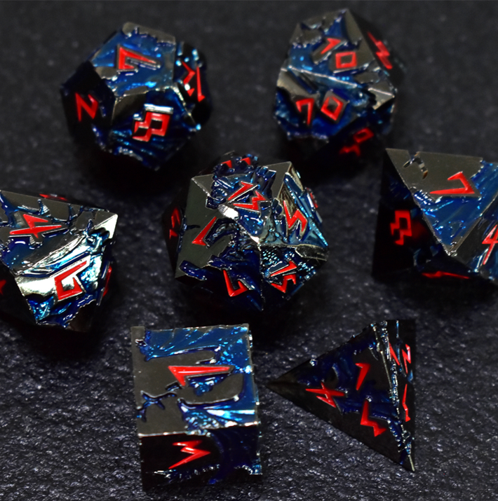 Eclipsed Blue Glacier Dragon Dice with Red Numbers