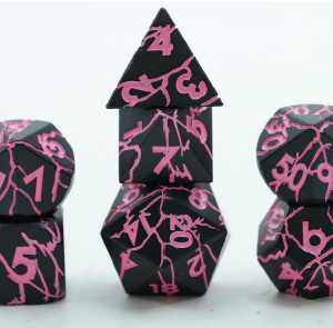 Cracked Black with Neon Pink Dice Set