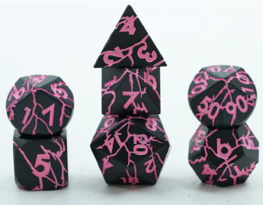 Cracked Black with Neon Pink Dice Set