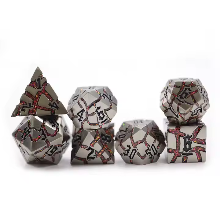Cracked Antique Silver with Red Mica Metal Dice