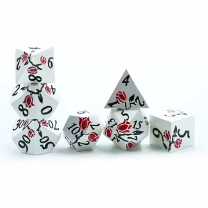 Pearl Silver with Red Tulips Dice Set