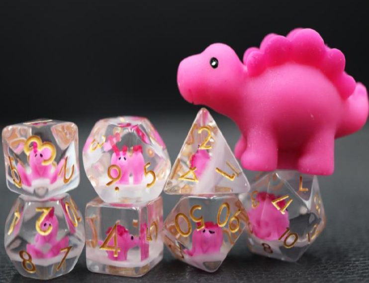 Pink Stegosaurus Novelty Dice Set