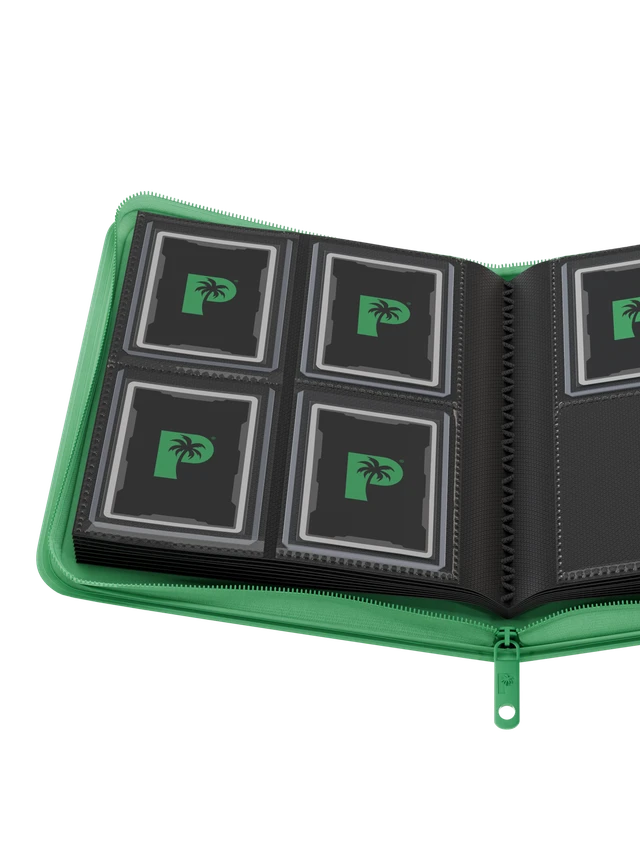 Palms Off Gaming - Collector's Series Top Loader Zip Binder- 4 pocket - 128 slots - CLEAR - Green - Image 5